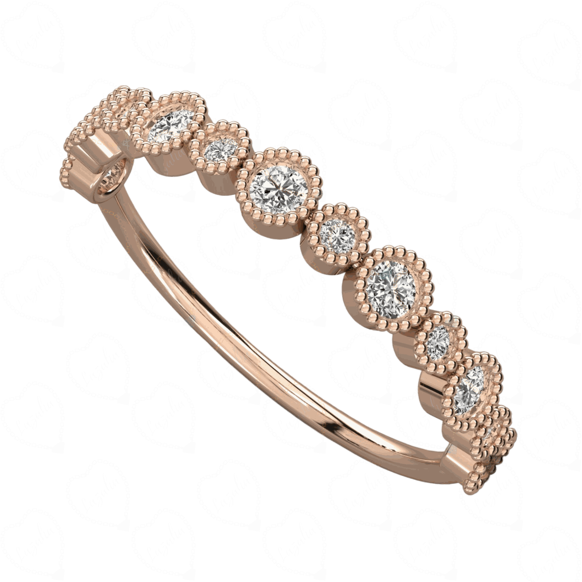 0.30 CT Round Cut Half Eternity Rose Gold  Lab Diamond Ring