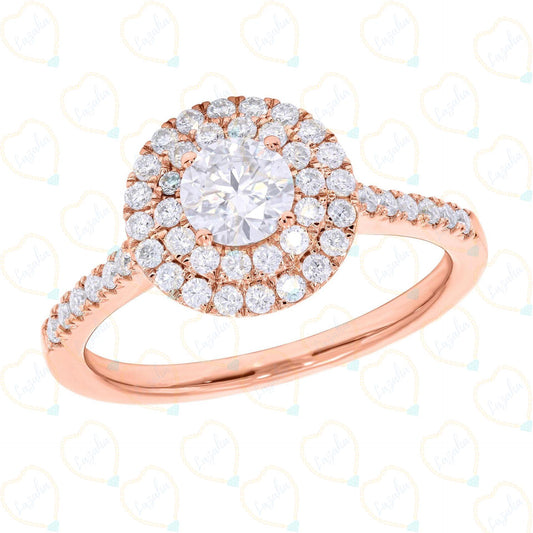 0.90 CTW Round Cut Double Halo Lab Grown Diamond Ring for Women