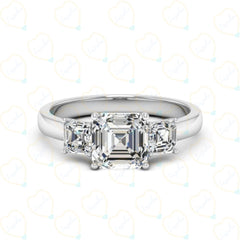 2.00 CTW Asscher Cut 3 Stone Lab Grown Diamond Ring for Women