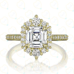 2.00 TCW Asscher Cut Halo Lab Grown Diamond Ring for Women