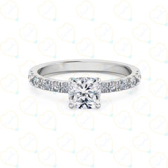 1.00 CTW Cushion Cut Solitaire With Accents Lab Grown Diamond Ring for Women