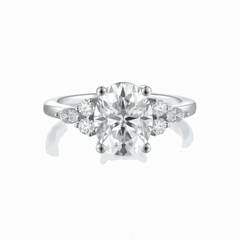 1.30 TCW Oval Cut 7 Stone Lab Grown Diamond Ring for Women