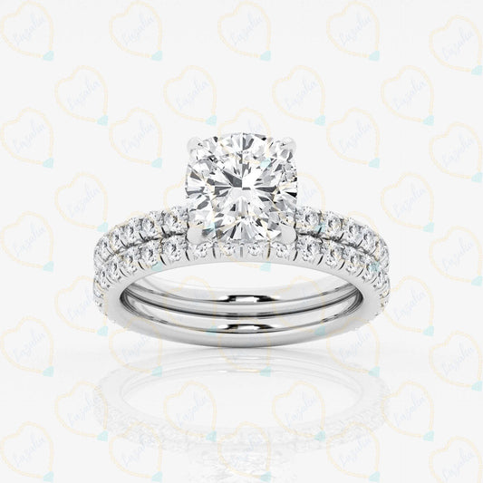 1.30 CTW Cushion Cut Bridal Set Lab Grown Diamond Ring for Women