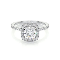 0.90 TCW Cushion Cut Hidden Halo Lab Grown Diamond Ring for Women