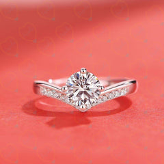 1.00 TCW Round Cut Solitaire With Accents Lab Grown Diamond Ring for Women