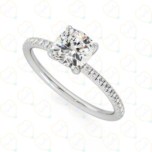 1.25 CTW Cushion Cut Solitaire With Accents Lab Grown Diamond Ring for Women