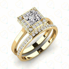 1.00 CTW Princess Cut Bridal Set Lab Grown Diamond Ring for Women