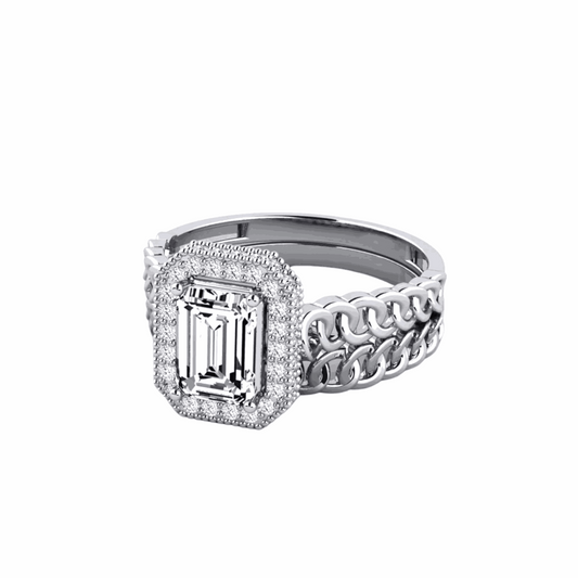 1.00 CTW Emerald Cut Bridal Set Lab Grown Diamond Ring for Women