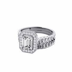 1.00 CTW Emerald Cut Bridal Set Lab Grown Diamond Ring for Women