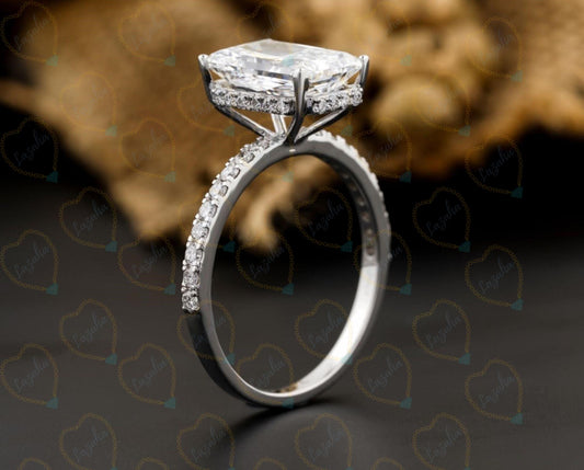 Radiant Cut Hidden Halo Lab Grown Diamond Ring for Women