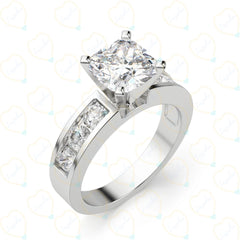 Cushion Cut Solitaire With Accents Lab Grown Diamond Ring for Women