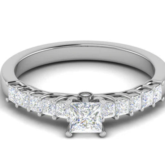 Princess-Cut Solitaire With Accents Luxury Lab Grown Diamond Ring for