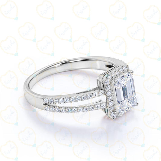 1.00 TCW Emerald Cut Split Shank Lab Grown Diamond Ring for Women