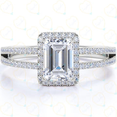 1.00 TCW Emerald Cut Split Shank Lab Grown Diamond Ring for Women