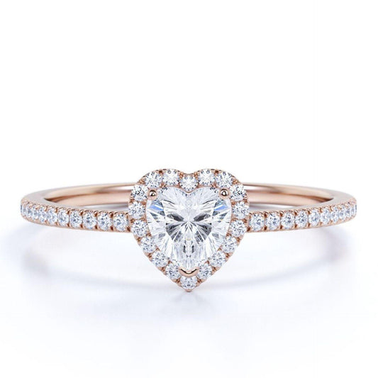 1.00 TCW Heart Cut Halo Lab Grown Diamond Ring for Her