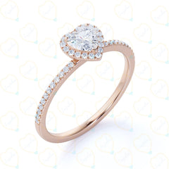 1.00 TCW Heart Cut Halo Lab Grown Diamond Ring for Her