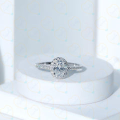 1.00 TCW Oval Cut Halo Lab Grown Diamond Ring for Women