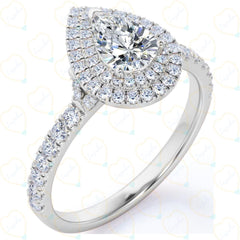 0.70 TCW Pear Cut Double Halo Lab Grown Diamond Ring for Women