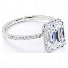 1.80 TCW Emerald Cut Halo Lab Grown Diamond Ring for Women