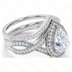 Pear Cut Bridal Set Lab Grown Brilliance Diamond Ring for Women