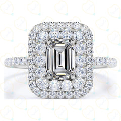 Emerald Cut Double Halo Lab Grown Diamond Ring for Women