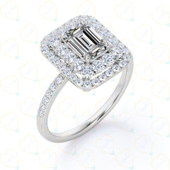 Emerald Cut Double Halo Lab Grown Diamond Ring for Women