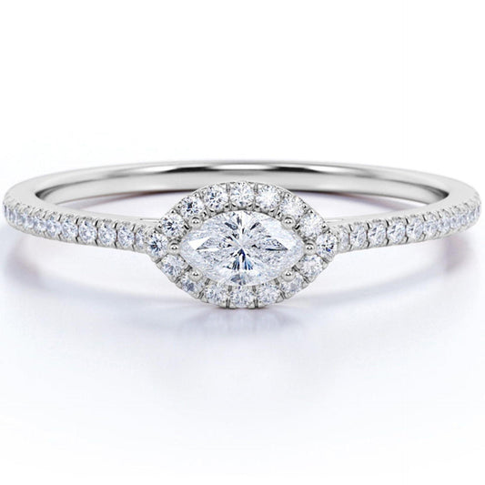 0.50 TCW Marquise Cut Halo Lab Grown Diamond Ring for Women