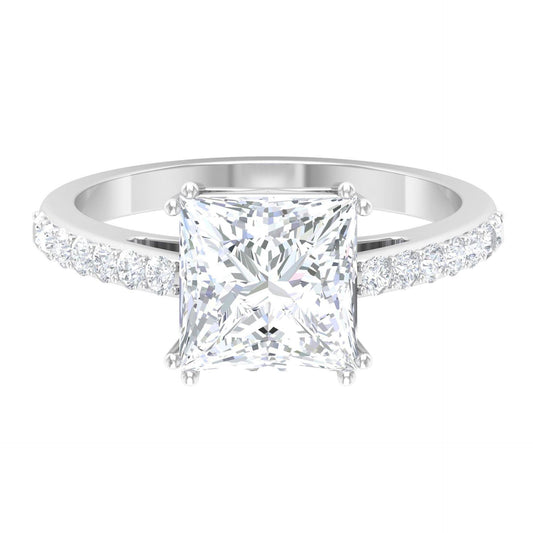 3.00 TCW Princess Cut Solitaire With Accents Lab Grown Diamond Ring for Women