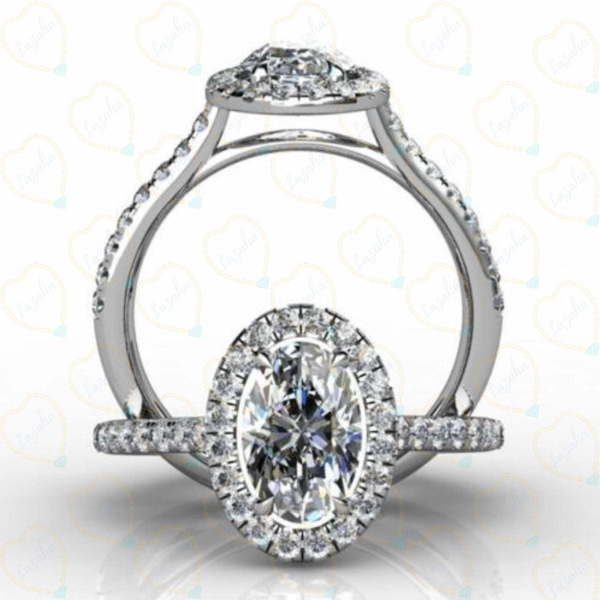 1.00 TCW Oval Cut Halo Lab Grown Diamond Ring for Women