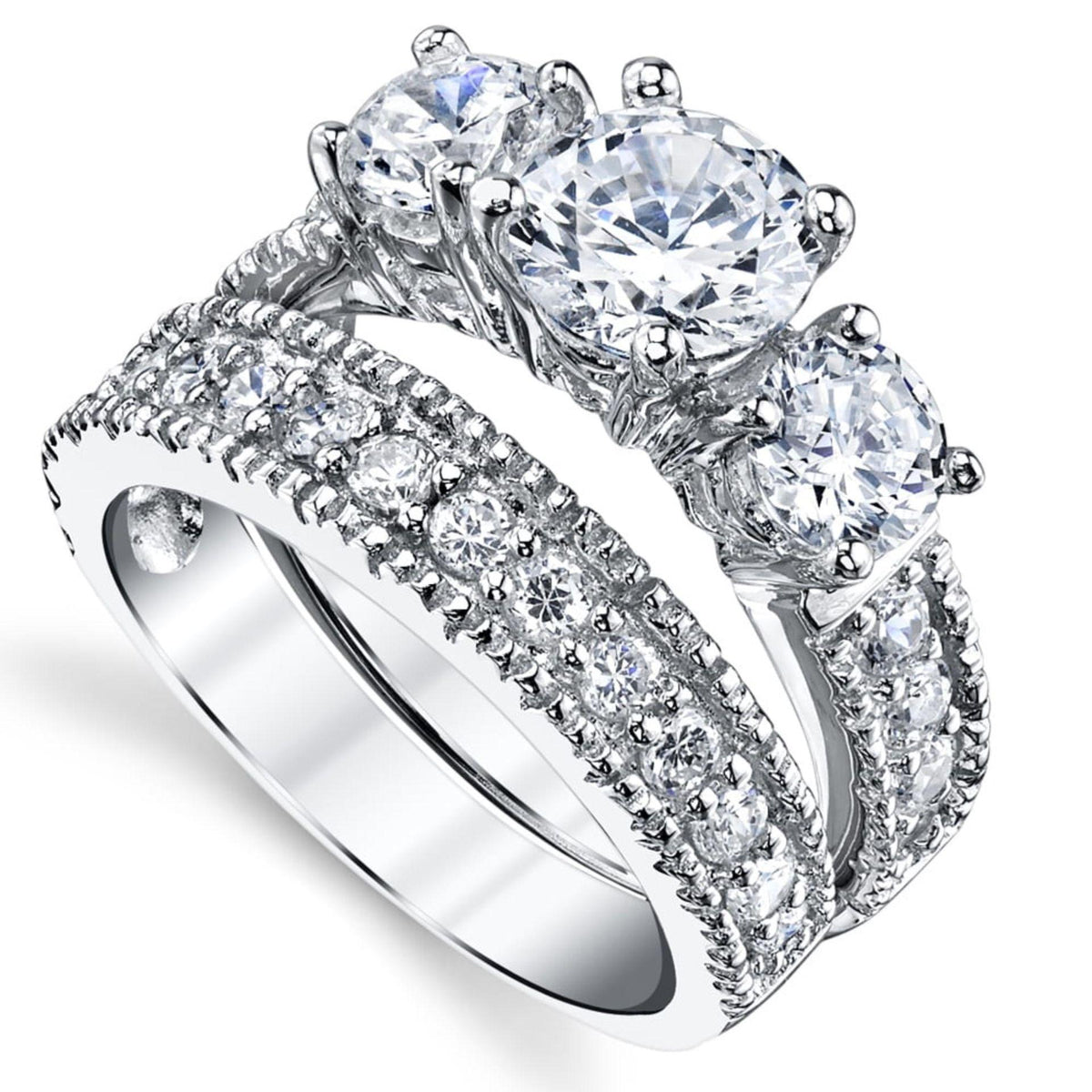 1.30 TCW Round Brilliant Cut Bridal Set Lab-Grown Diamond Ring