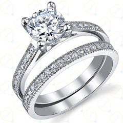 1.30 TCW Round Brilliant Cut Bridal Set White Gold Lab Grown Diamond Ring for Women