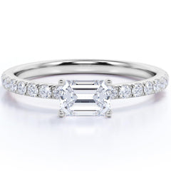 1.00 TCW Emerald Cut Solitaire With Accents Lab Grown Diamond Ring for Women