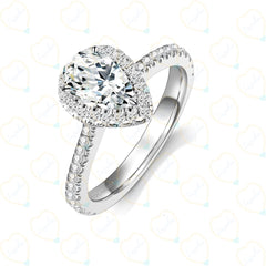 1.30 TCW Pear Cut Halo Lab Grown Diamond Ring for Women