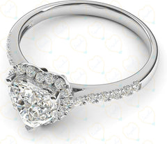 1.00 TCW Heart Cut Halo Lab Grown Diamond Ring for Women