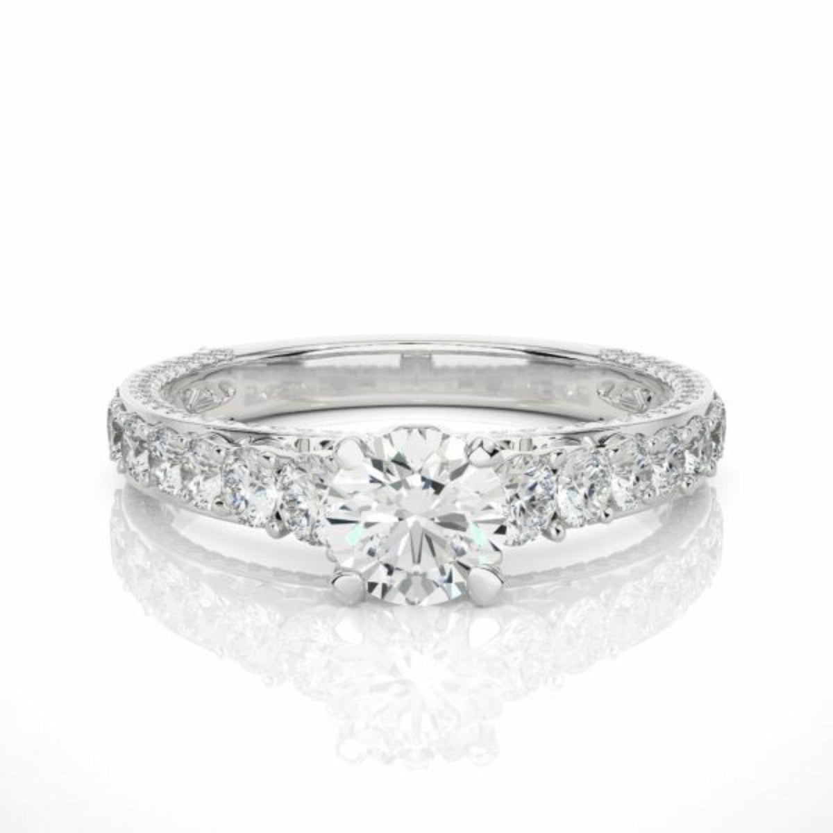 Round-Brilliant Cut Solitaire With Accents Lab Grown Diamond Ring