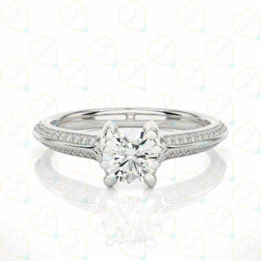 1.00 TCW Round Brilliant Cut Solitaire With Accent Lab Grown Diamond Ring for Women