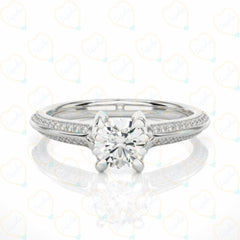 1.00 TCW Round Brilliant Cut Solitaire With Accent Lab Grown Diamond Ring for Women