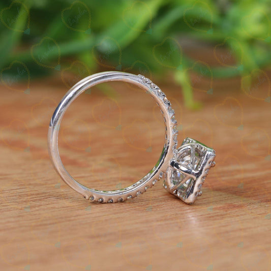 1.00 CTW Emerald Cut Halo Lab Grown Diamond Ring for Women