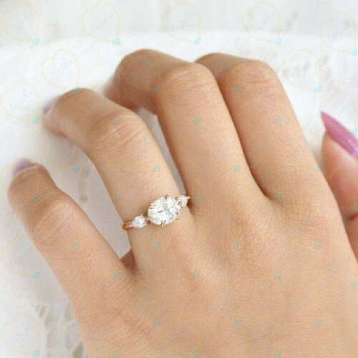 0.80 TCW Oval Cut 3 Stone Lab Grown Diamond Ring for Women