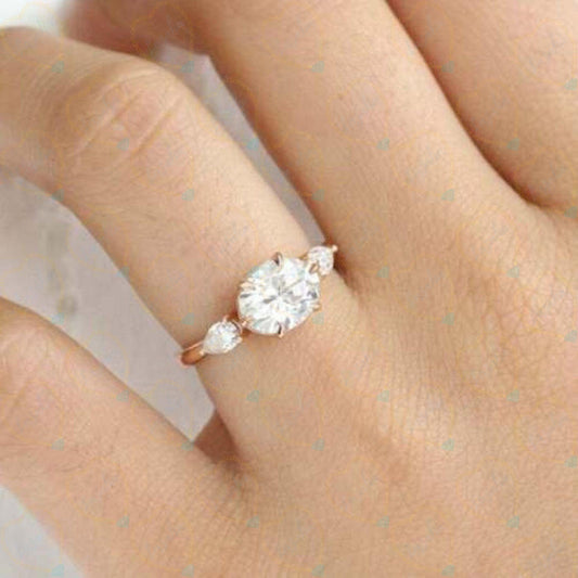 0.80 TCW Oval Cut 3 Stone Lab Grown Diamond Ring for Women