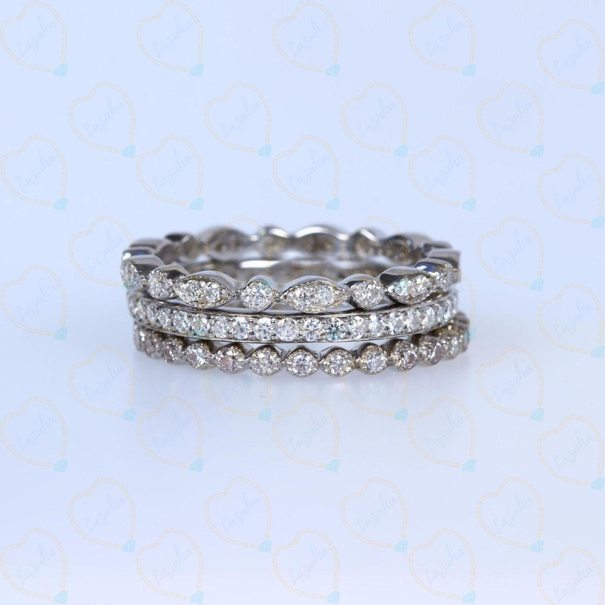 1.00 CTW Round Cut Trio Set Lab Grown Diamond Ring for Women