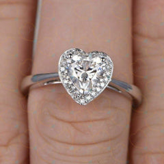 1.00 TCW Heart Cut Halo Lab Grown Diamond Ring for Women