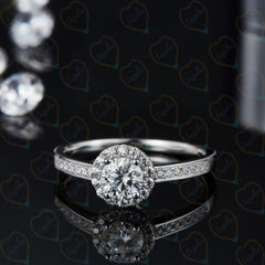 0.90 CTW Round Cut Halo Lab Grown Diamond Ring for Women