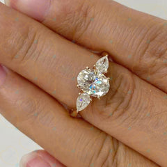 0.80 CTW Oval Cut 3 Stone Lab Grown Diamond Ring for Women