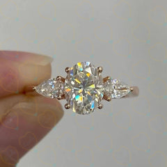 0.80 CTW Oval Cut 3 Stone Lab Grown Diamond Ring for Women