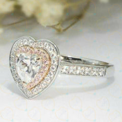 1.00 TCW Heart Cut Double Halo Lab Grown Diamond Ring for Women