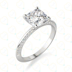 1.50 CTW Cushion Cut Solitaire With Accents Lab Grown Diamond Ring for Women