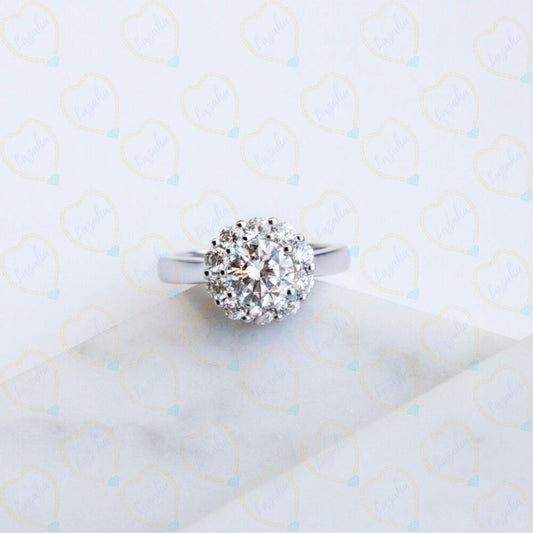 1.00 CTW Round Cut Halo Lab Grown Diamond Ring for Women