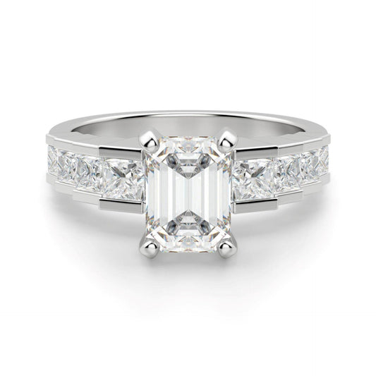 1.50 CTW Emerald Cut Solitaire With Accents Lab Grown Diamond Ring for Women