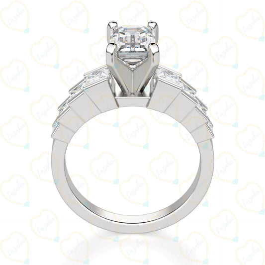 1.50 CTW Emerald Cut Solitaire With Accents Lab Grown Diamond Ring for Women